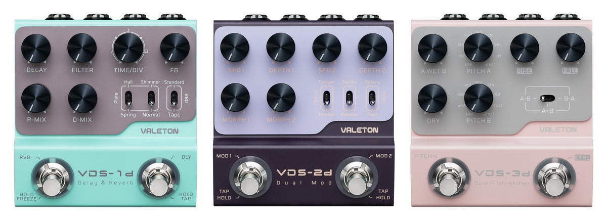 Valeton VDS-1D, VDS-2D and VDS-3D pedals — front view