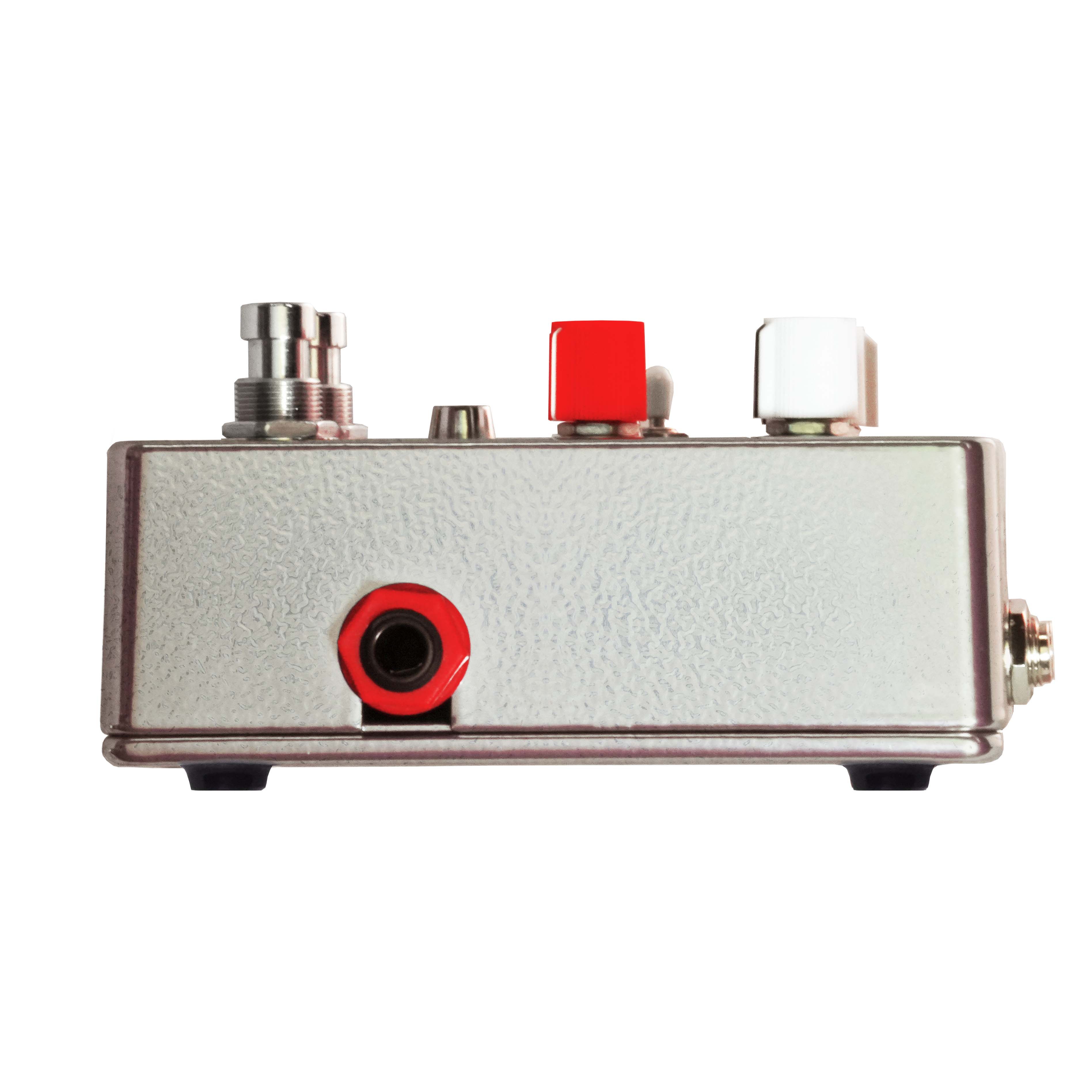Side view of the Death by Audio Disturbance showing the red CV output jack in the enclosure wall