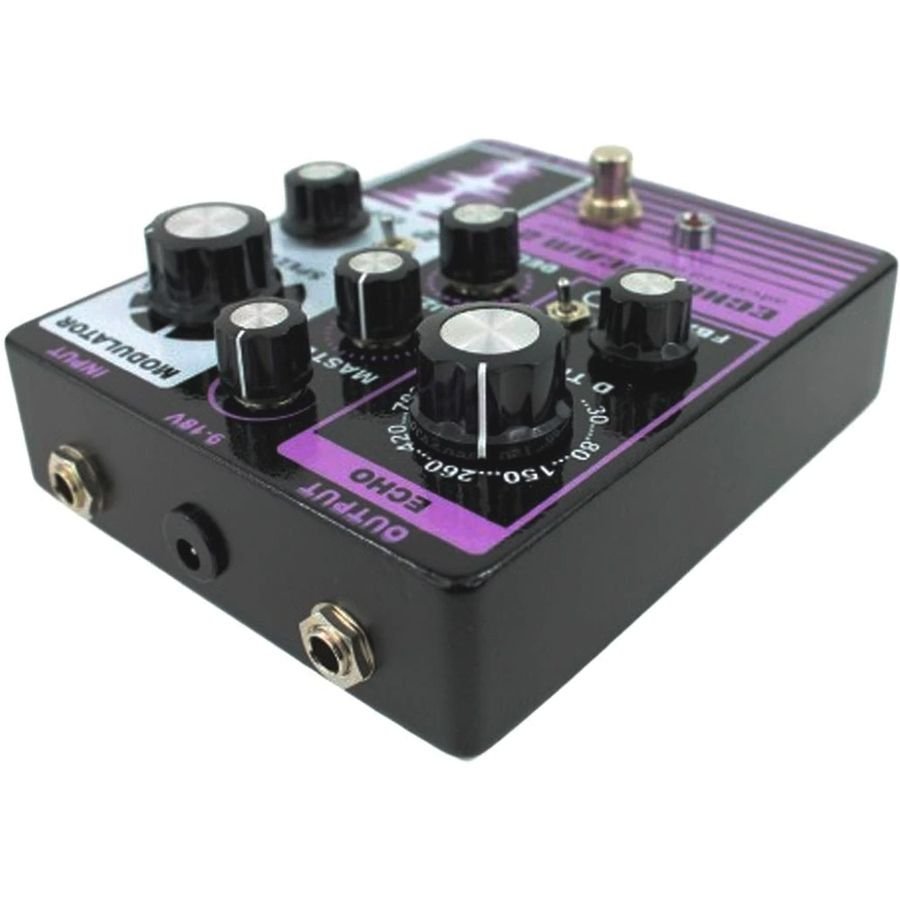 Death by Audio Echo Dream 2 seen from above and behind, looking across the control knobs to the rear jacks