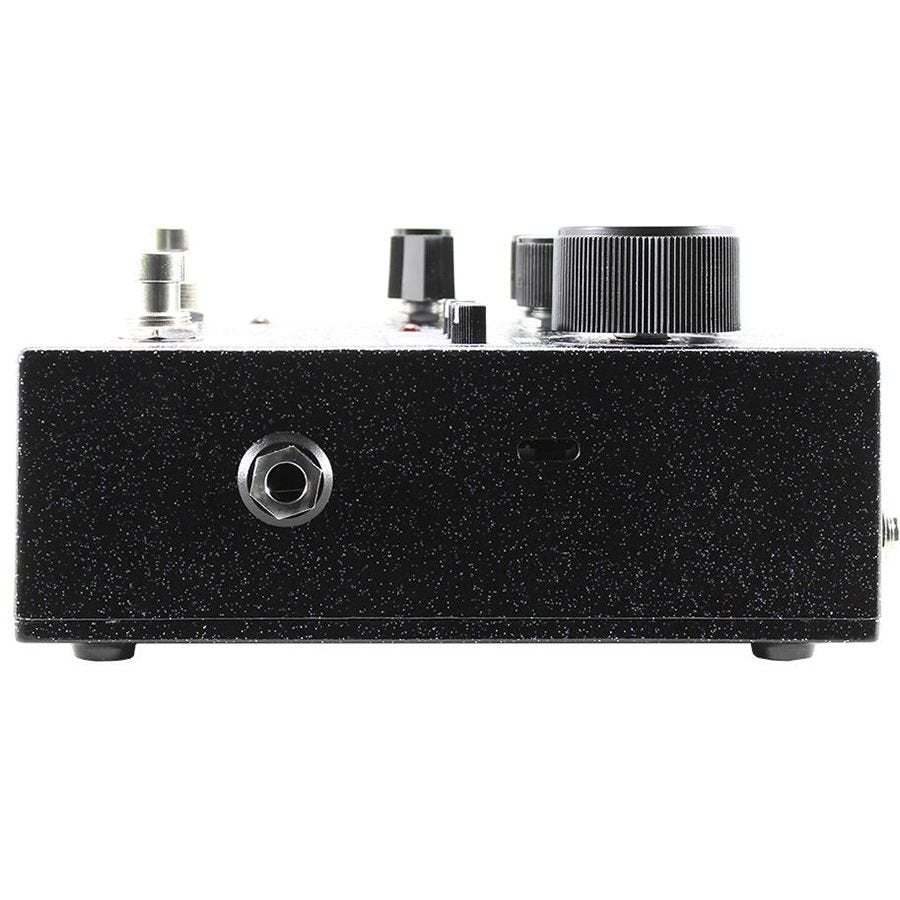 Side view of the Death by Audio Rooms showing the single expression pedal jack in the enclosure wall