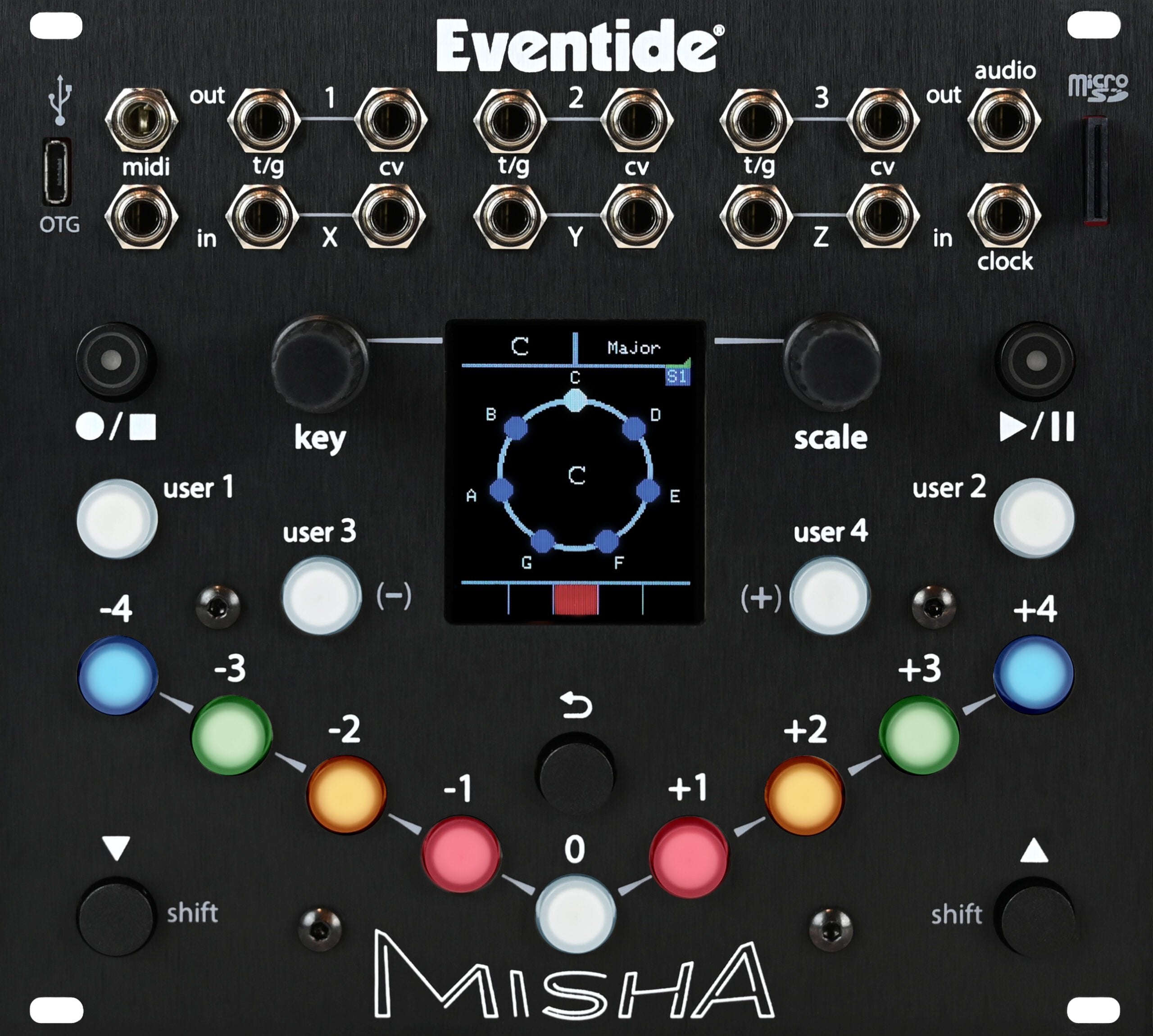 Eventide Misha Eurorack sequencer, front panel view
