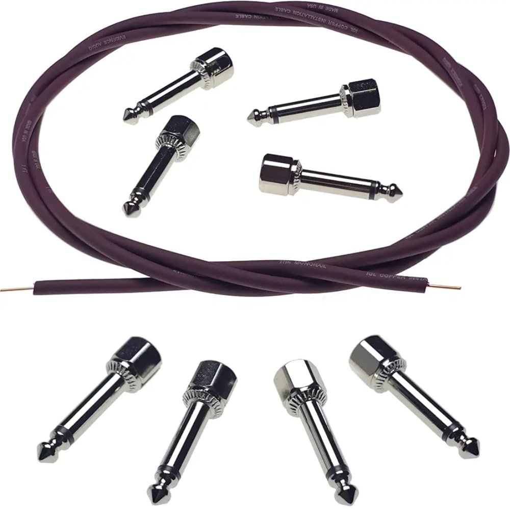 Evidence Audio Monorail Solderless Patch Kit with burgundy cable and nickel right-angle plugs (10plugs, 10 ft)