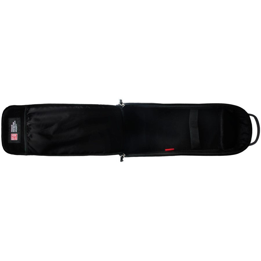 Hotone Ampero gig bag, unzipped open showing interior padded compartment