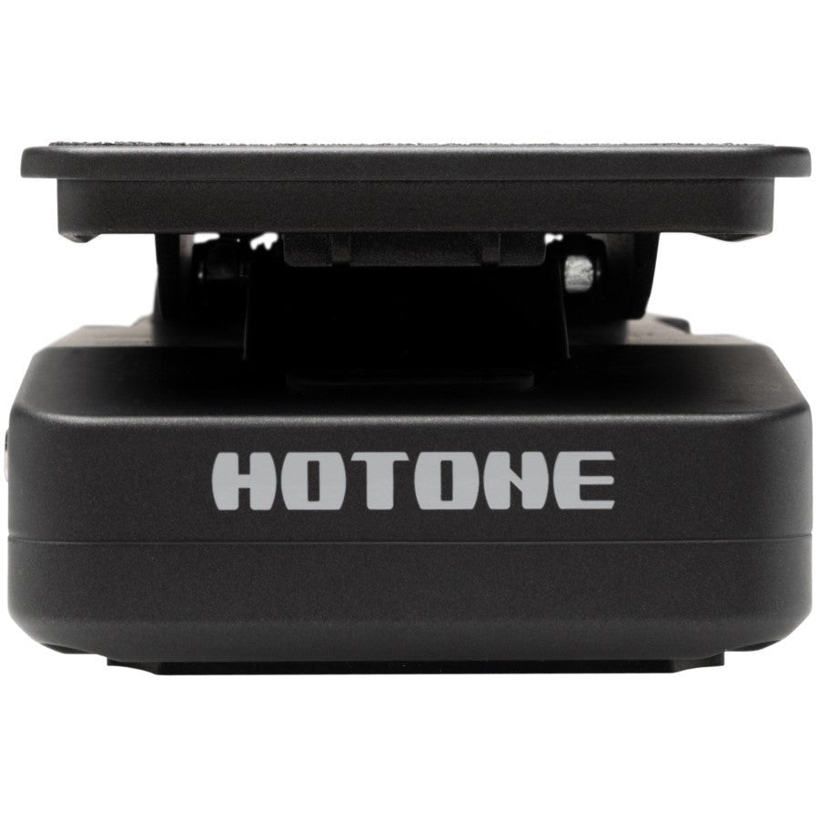 Hotone Ampero One amp modeler, front view of touchscreen, knobs and built-in expression pedal