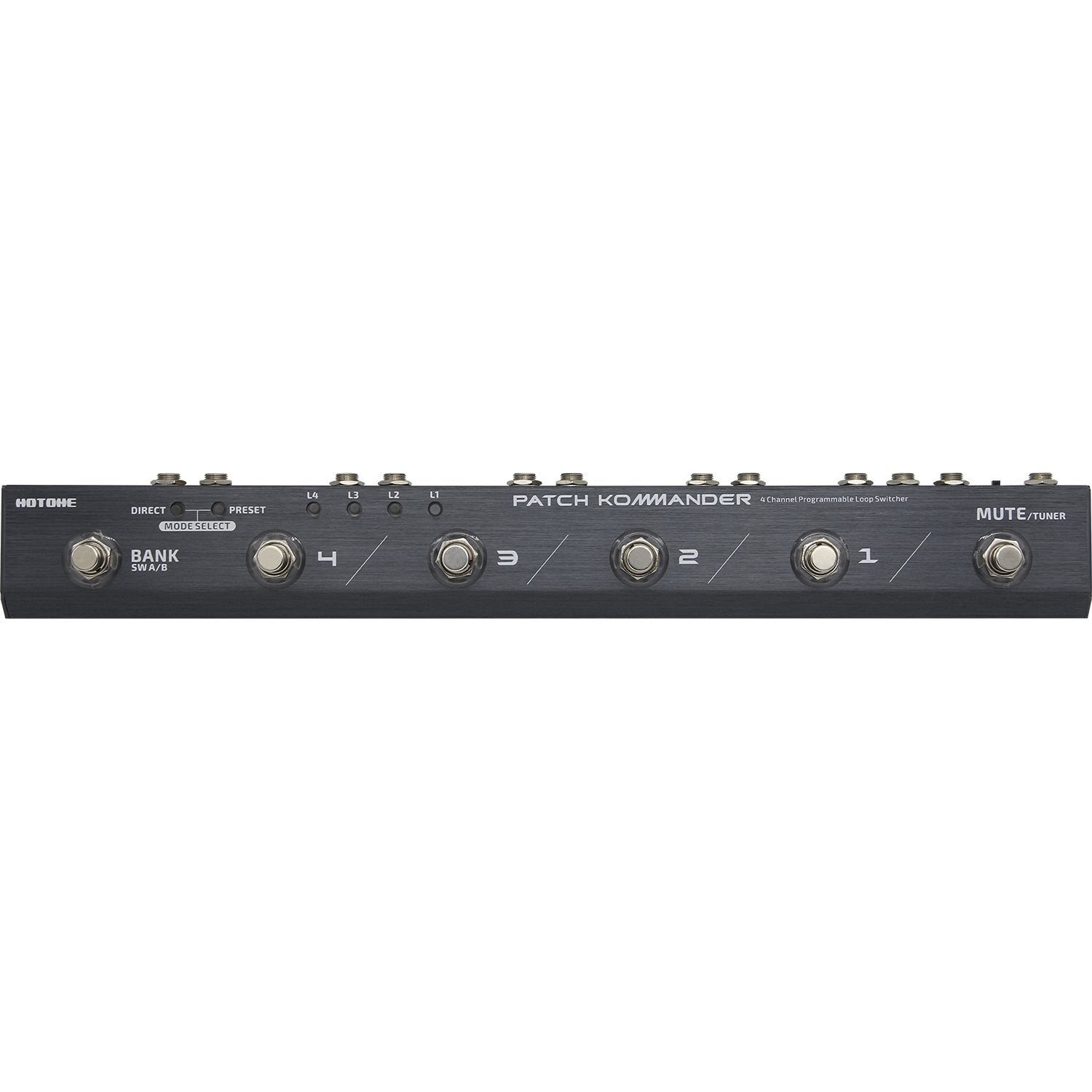 Hotone LS-10 Patch Kommander loop switcher, front view of six footswitches and labels
