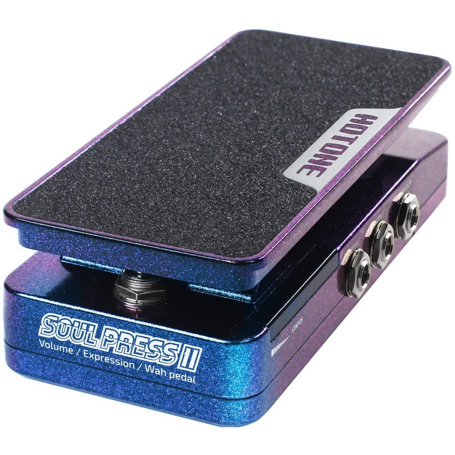 Hotone Soul Press II SP-20 volume/expression/wah pedal in purple-blue sparkle finish, angled view