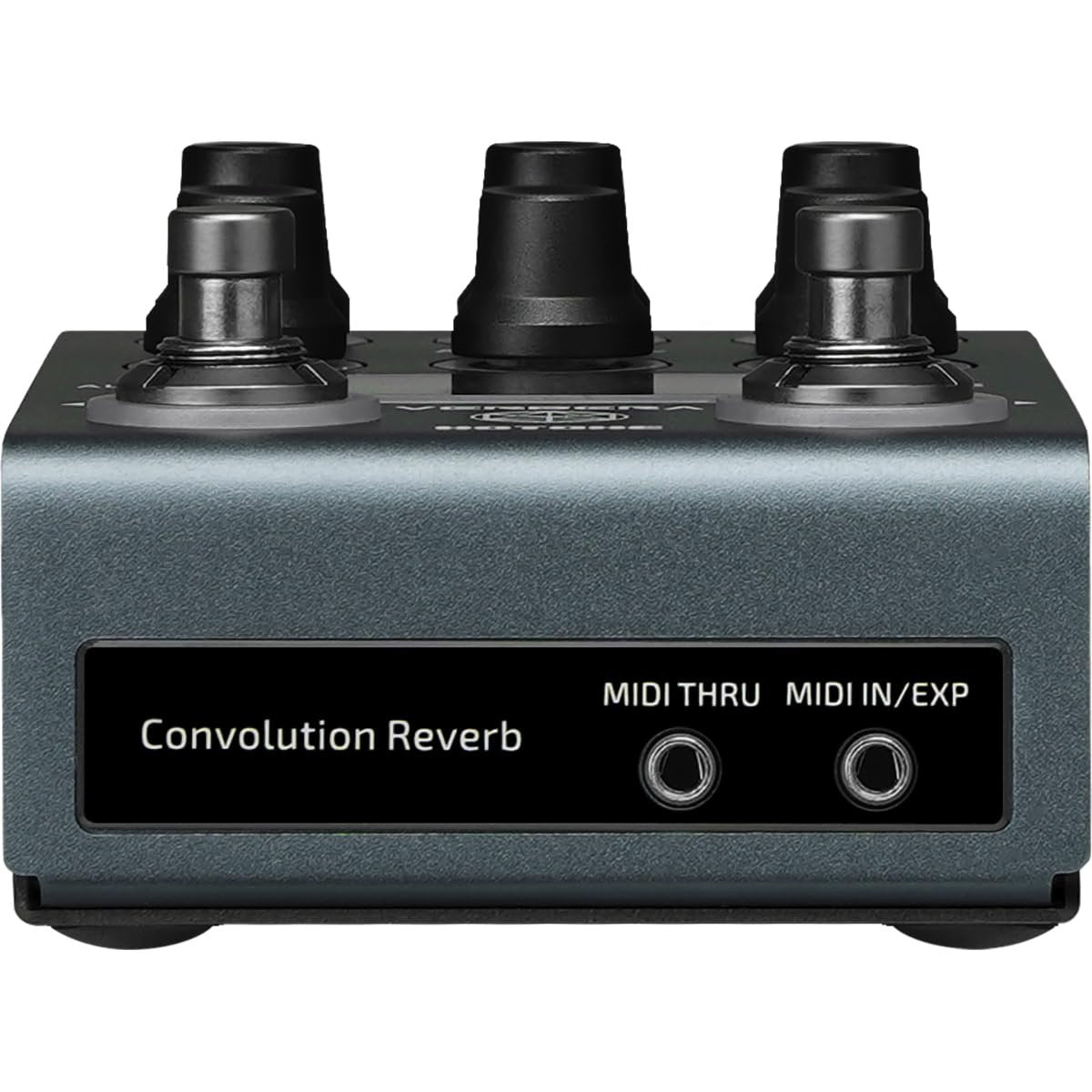 Hotone Verbera NC-200 reverb pedal, close-up of top knobs, display and MIDI jacks