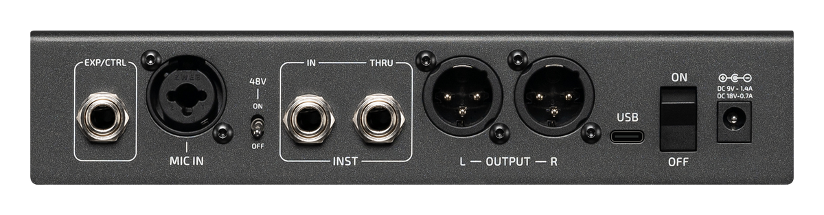 Hotone Voclas VE-300 vocal effects processor, rear panel with input and output connectors