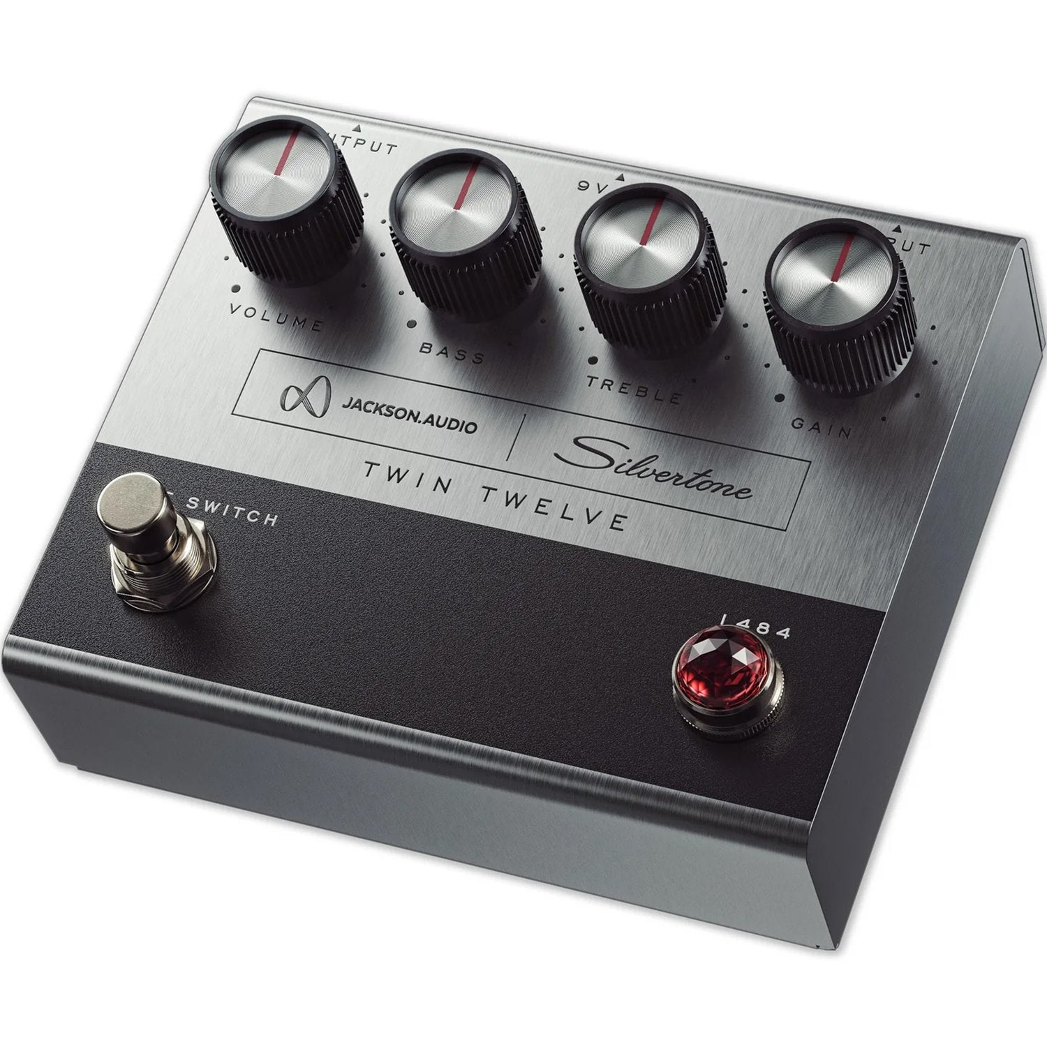 Jackson Audio 1484 Silvertone Twin Twelve Preamp/Overdrive, Angled three-quarter view of the 1484 enclosure showing the top panel and vintage amp-style control layout.