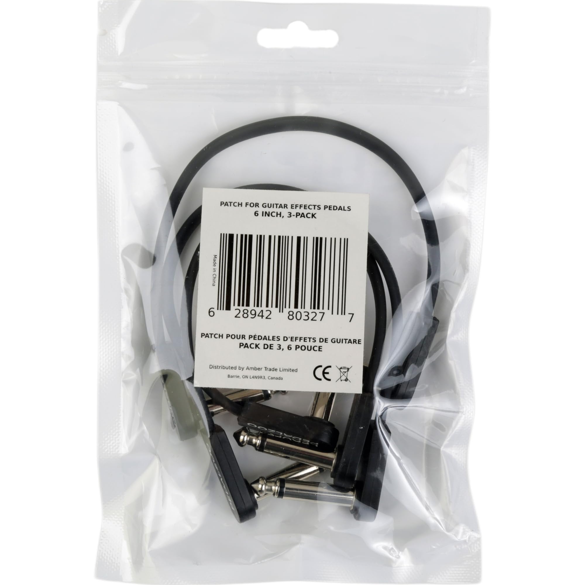 Pedalzoo Flat Patch for Guitar Effects Pedals 6 Inch (3-pack) - Space-Saving and Reliable Pedalboard Connection