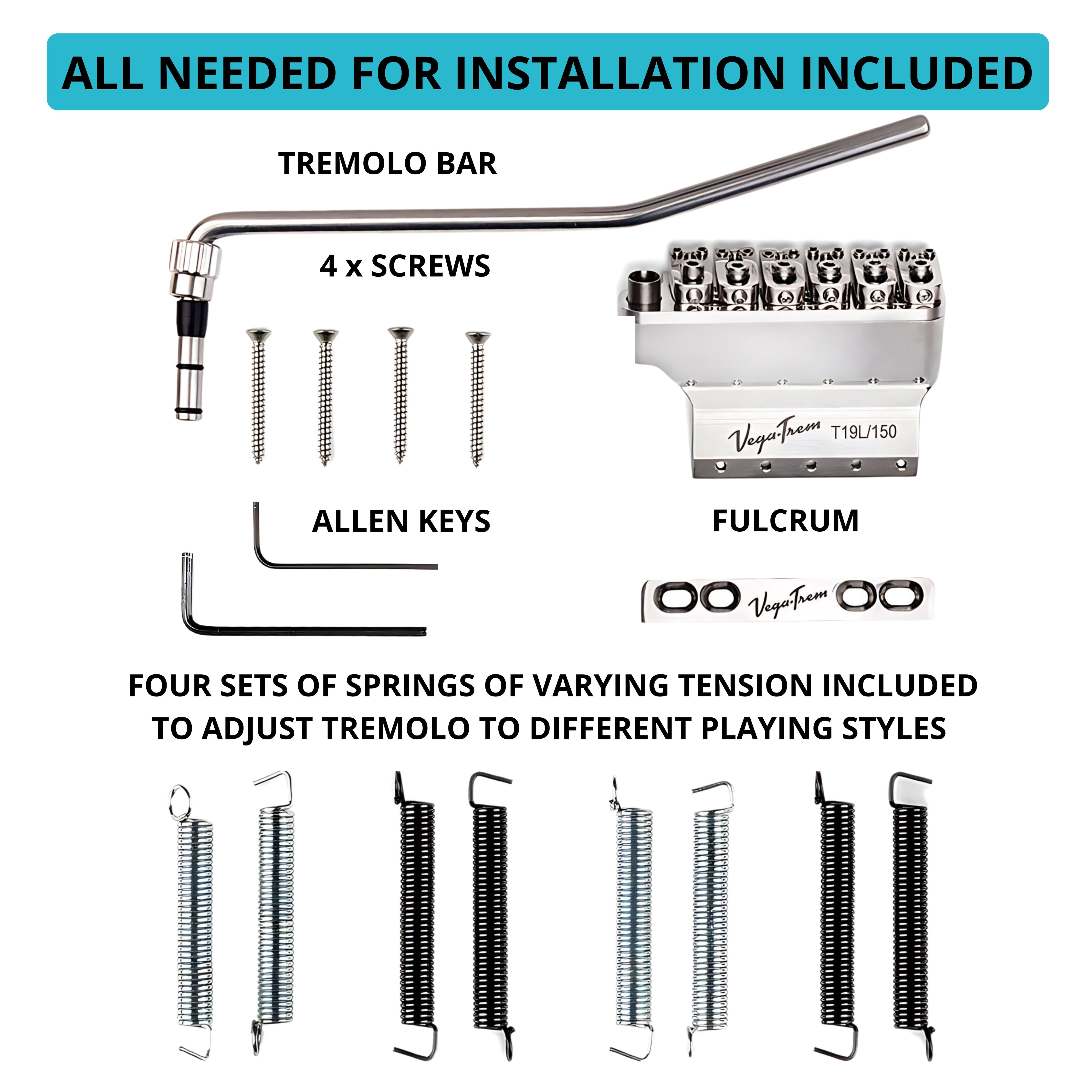 Vega-Trem VT1 Ultra-Trem Standard 6-Screw Glossy Left Handed Stratocaster Guitar Tremolo Bridge For Strat No Mods Easy Installation