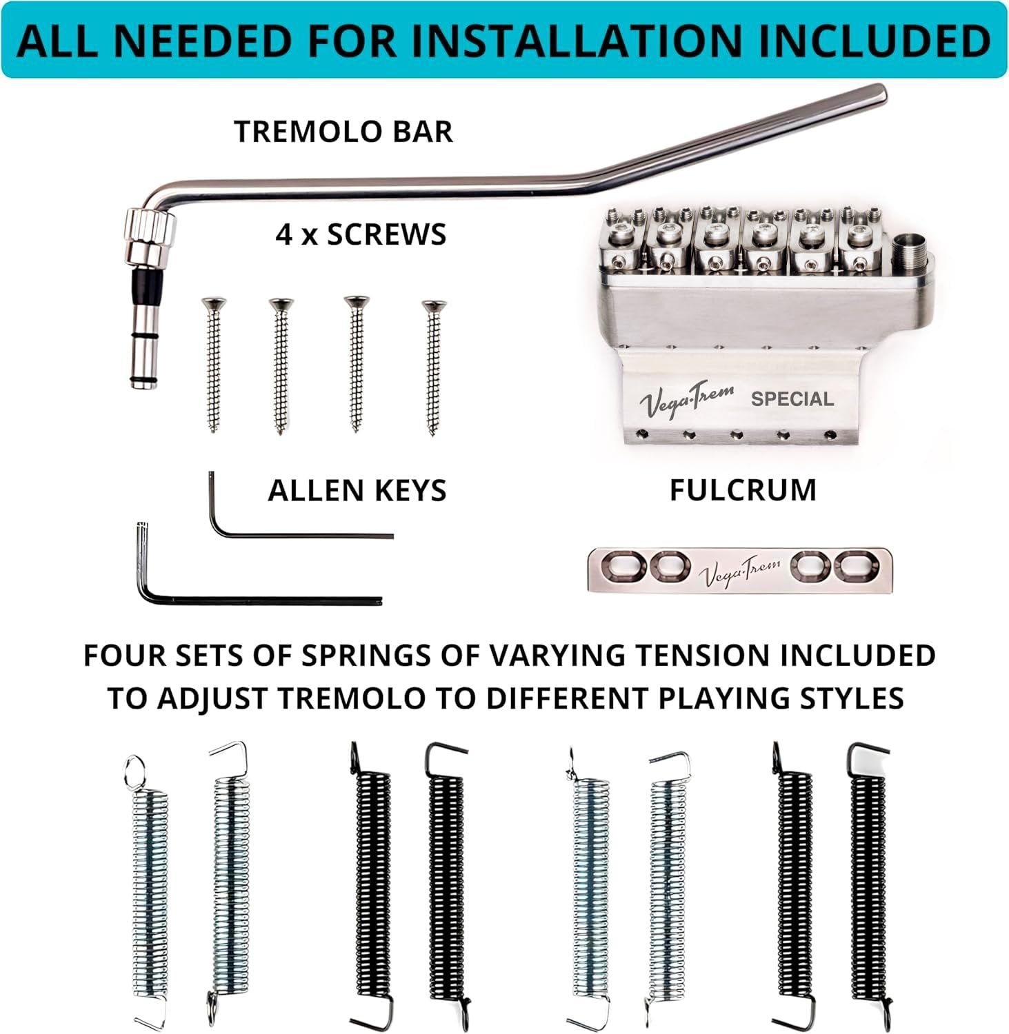 Vega-Trem VT1 Special Standard 6-Screw Stratocaster Guitar Tremolo Bridge For Strat No Mods Easy Installation (Glossy, Right)