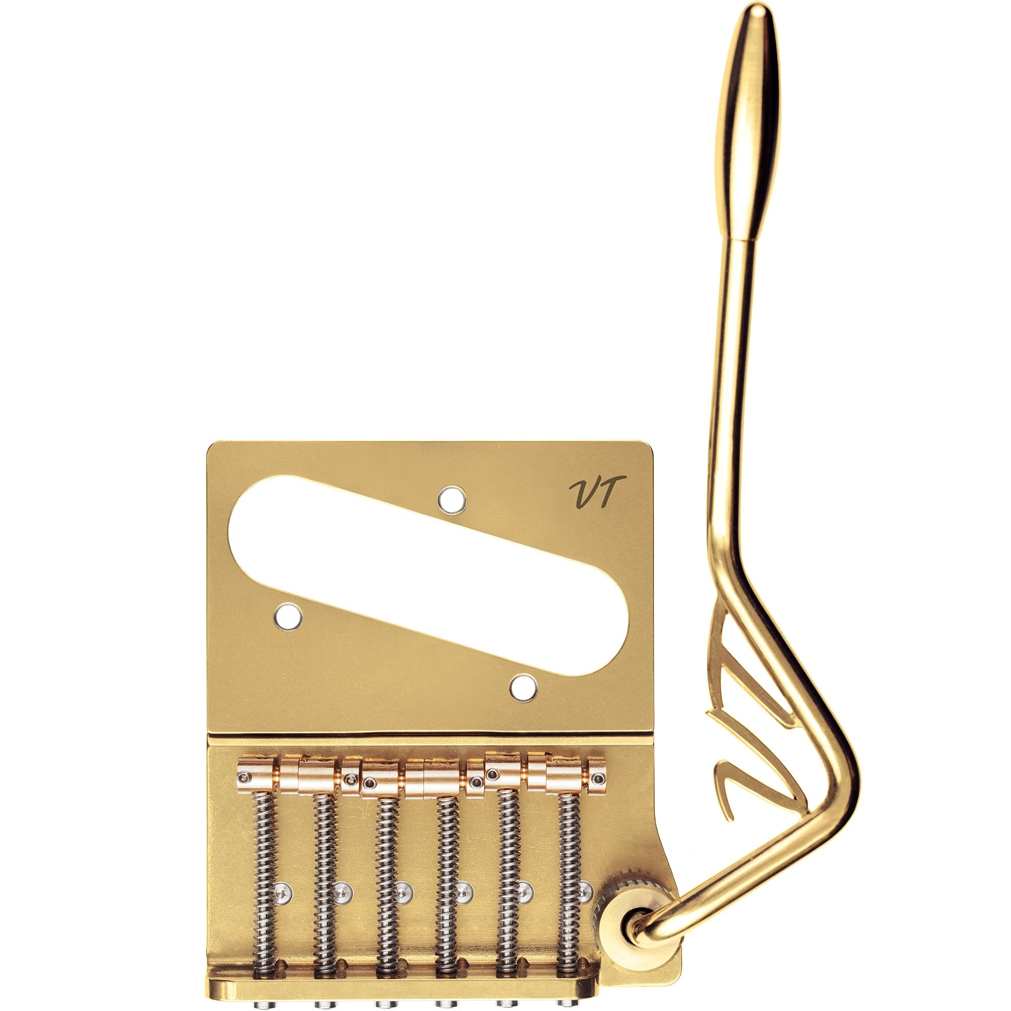 Vega-Trem VT2ND TeleTrem Classic Gold — No-Drill Tremolo for Telecaster-Style Guitars (Classic 71 mm Layout), Patented 3-Pair Independent Brass Saddles, Tension-Adjustable
