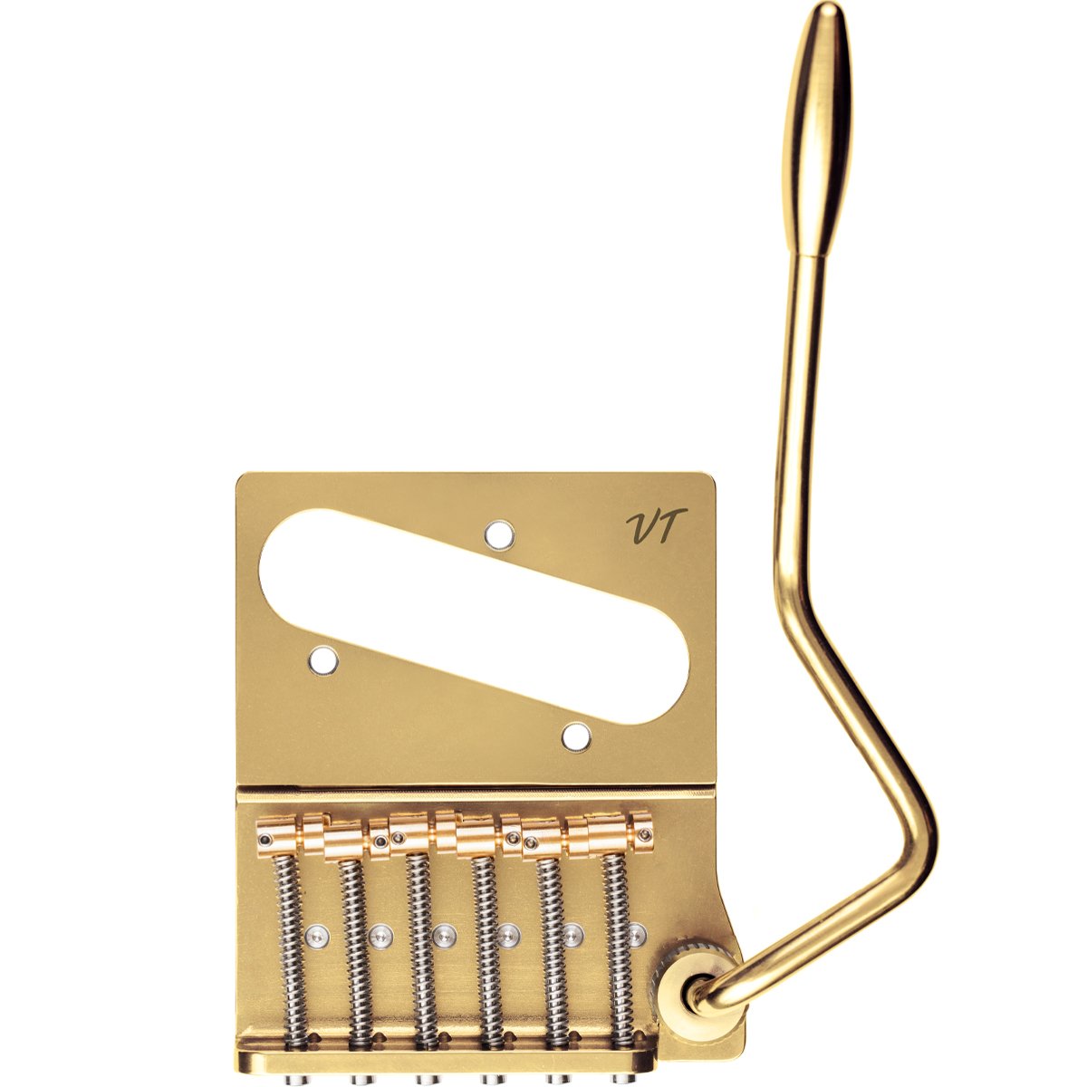 Vega-Trem VT2ND TeleTrem Classic Gold w/out Logo — No-Drill Tremolo for Telecaster-Style Guitars (Classic 71 mm Layout), Patented 3-Pair Independent Brass Saddles, Tension-Adjustable