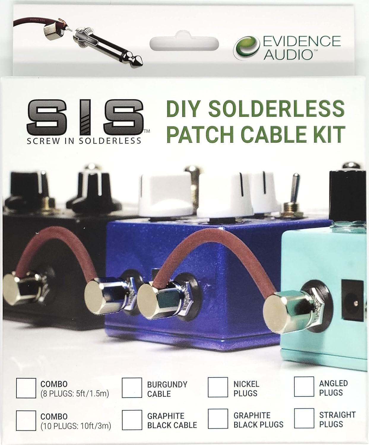 Evidence Audio Monorail SIS DIY Solderless Guitar Patch Cable Kit -10 Angled SIS Plugs and 10 feet Burgundy Cable