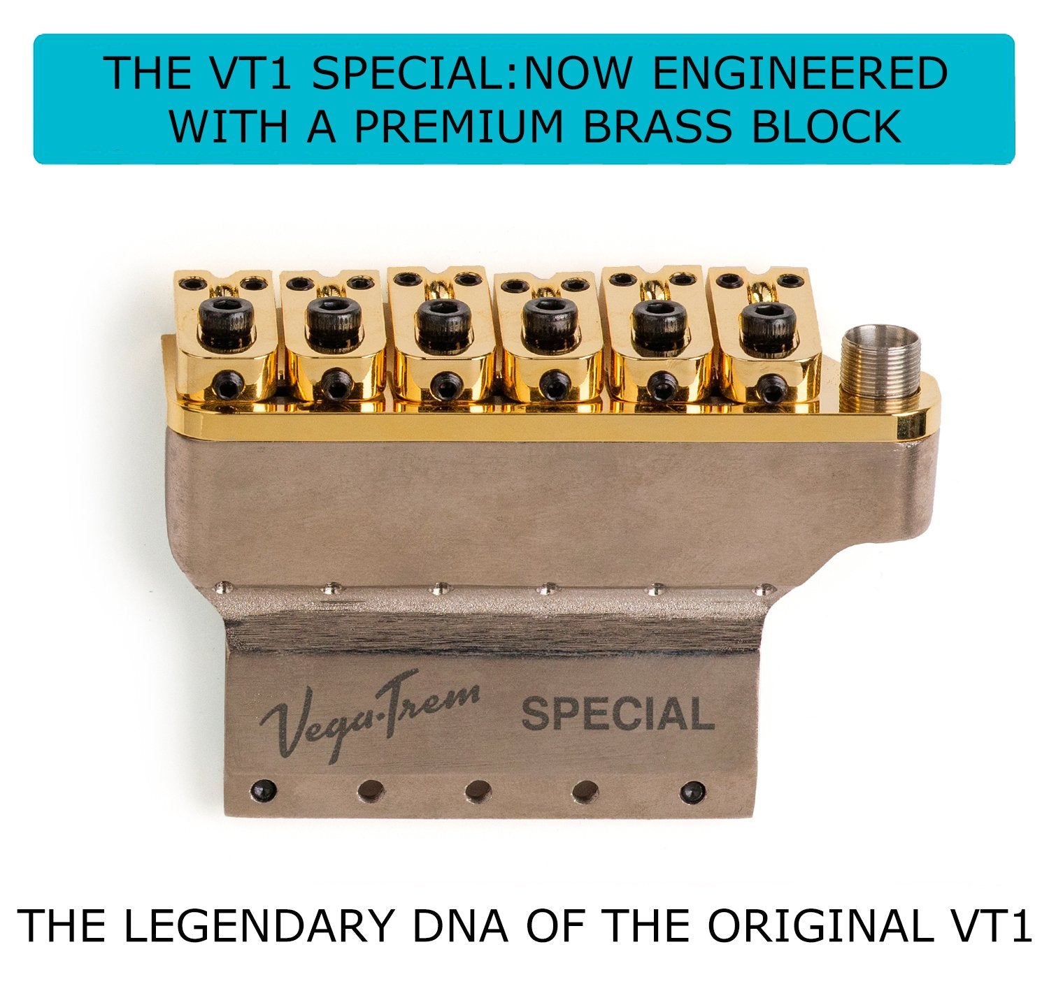 Vega-Trem VT1 Special Standard 6-Screw Stratocaster Guitar Tremolo Bridge For Strat No Mods Easy Installation (Gold, Right)