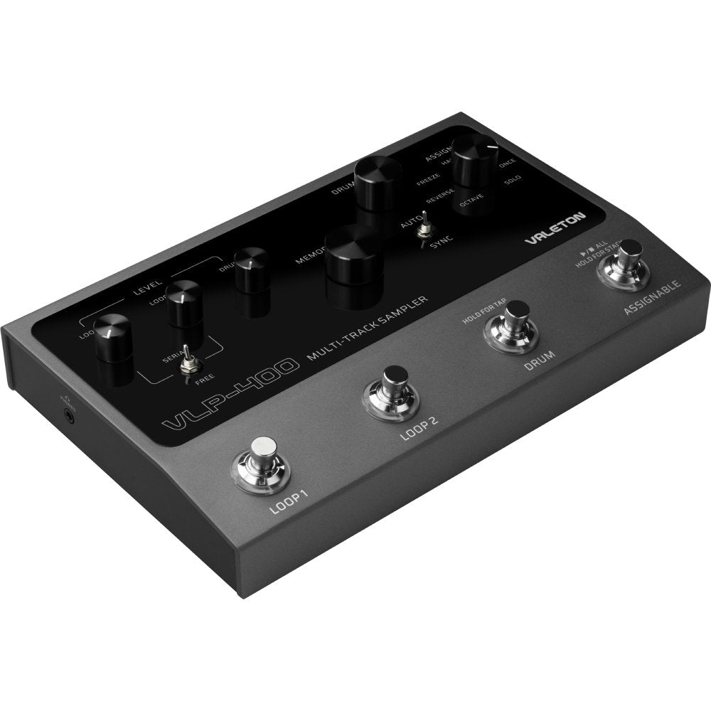 Valeton VLP-400 angled three-quarter view showing display and footswitch layout