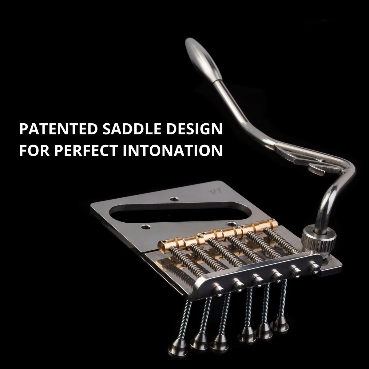 Vega-Trem VT2ND brass saddle detail showing independent string intonation adjustment