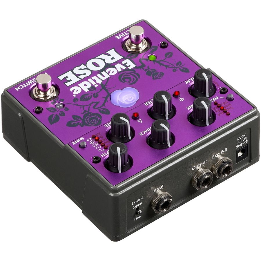 Eventide Rose modulated delay pedal, high left and rear view