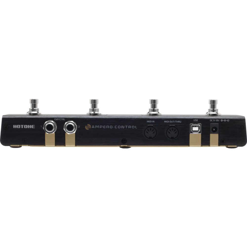 Hotone Ampero Control EC-4 rear panel showing jacks, USB port and power input