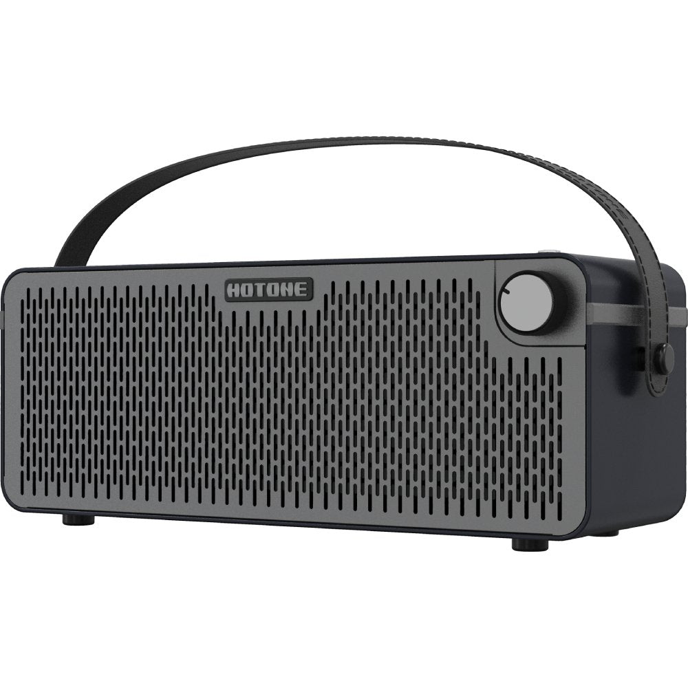 Hotone Pulze AP-30BK amplifier, front three-quarter view showing grille and control knob