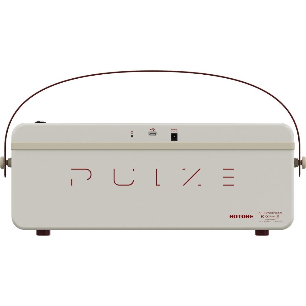 Hotone Pulze AP-30WH amplifier, rear view showing Pulze wordmark and control buttons