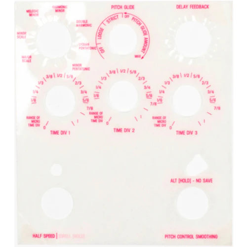 Meris Hedra alt function overlay, translucent printed panel with alternate control labels