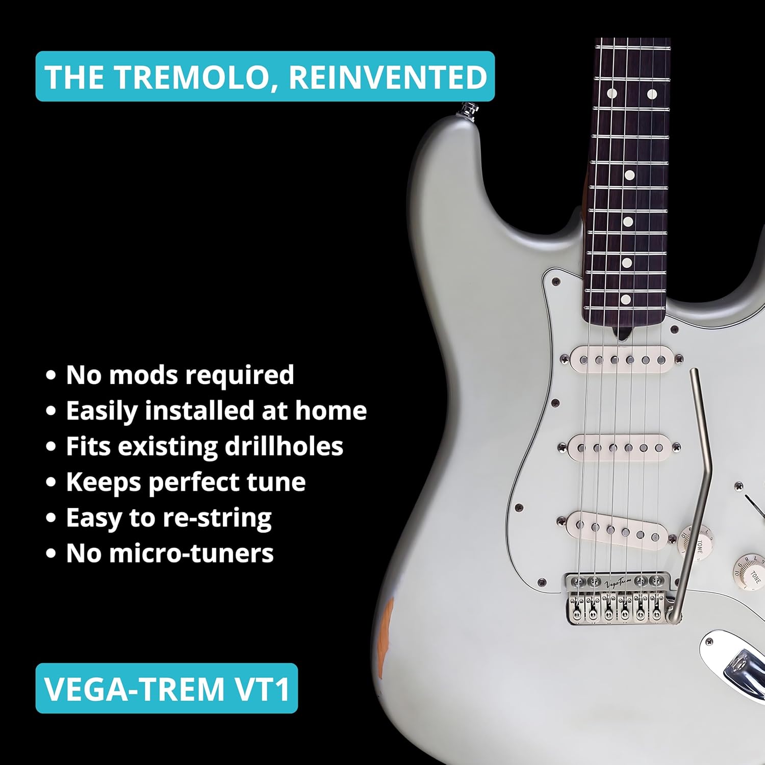 TEST Vega-Trem VT1 Standard 6-Screw Satin Stratocaster Guitar Tremolo Bridge For Strat No Mods Easy Installation