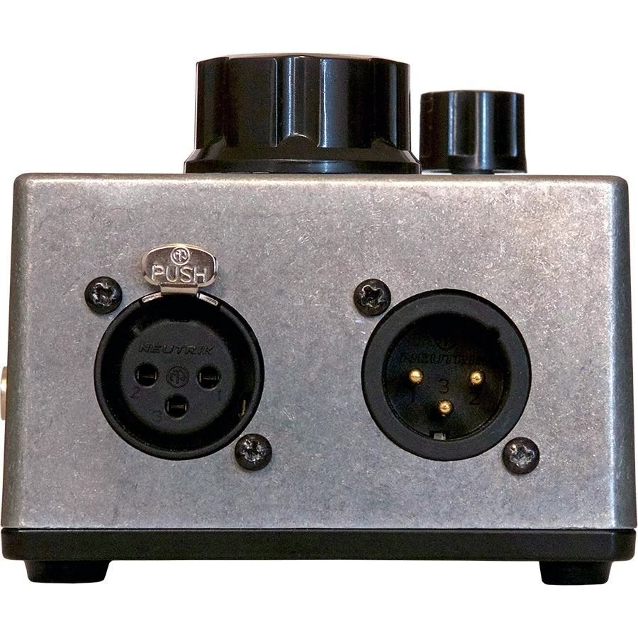 Rear panel of the Death by Audio Echo Master showing the female XLR input and male XLR output connectors