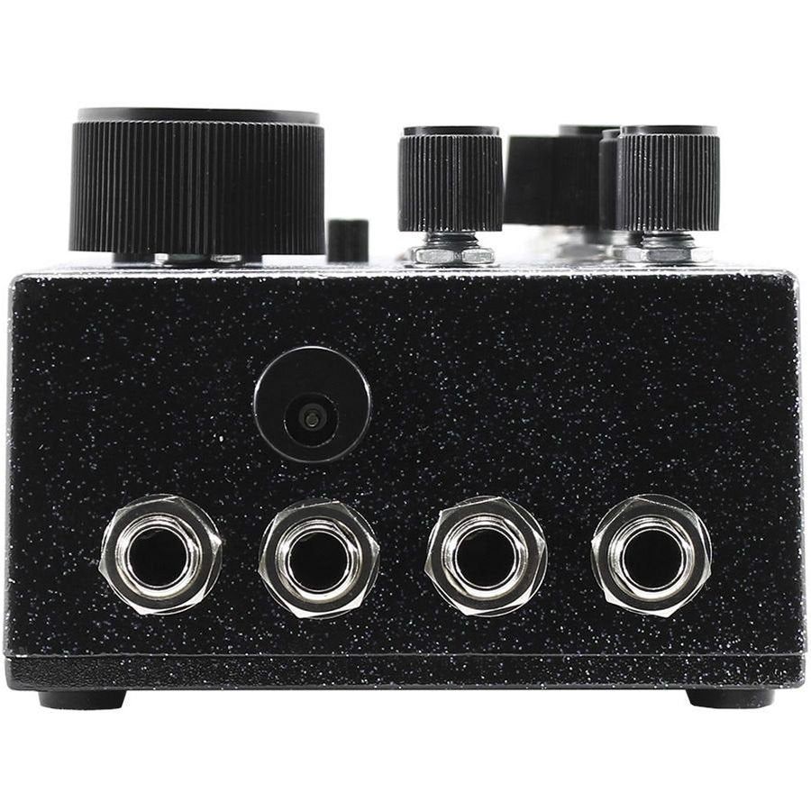 Rear panel of the Death by Audio Rooms with four quarter inch stereo jacks and the 9V DC power socket