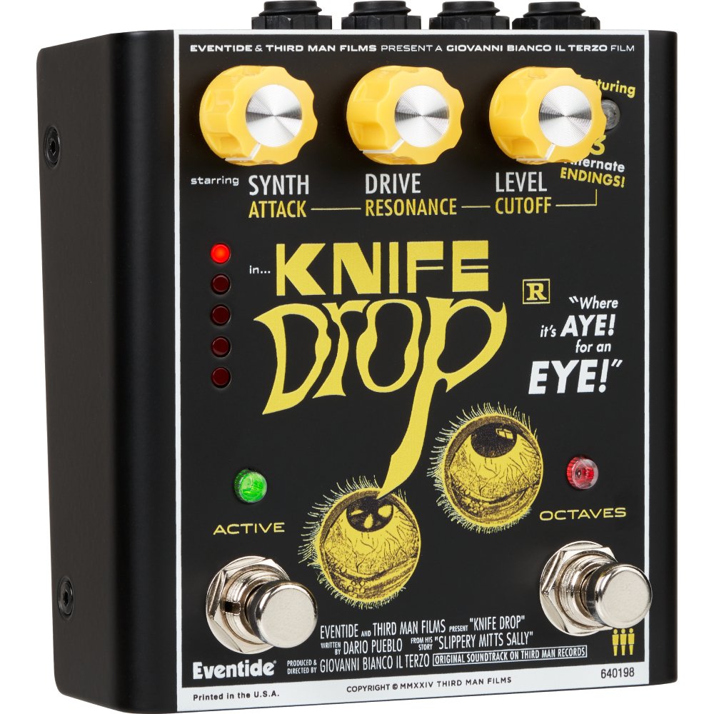 Eventide Knife Drop sub-octave fuzz pedal, angled right view