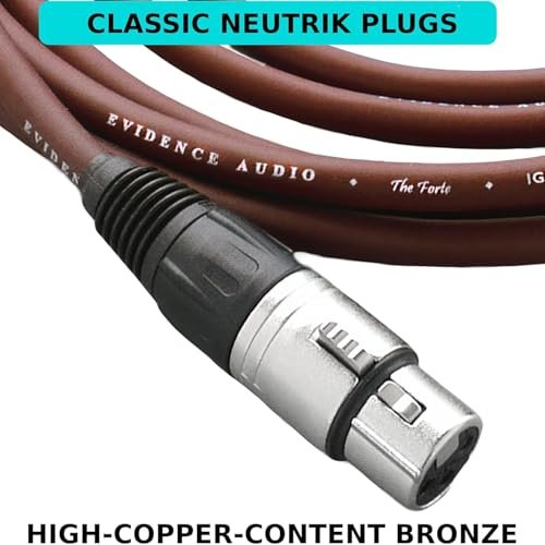 Evidence Audio Forte cable Neutrik XLR connector close-up with high-copper-content bronze callout (20 ft)