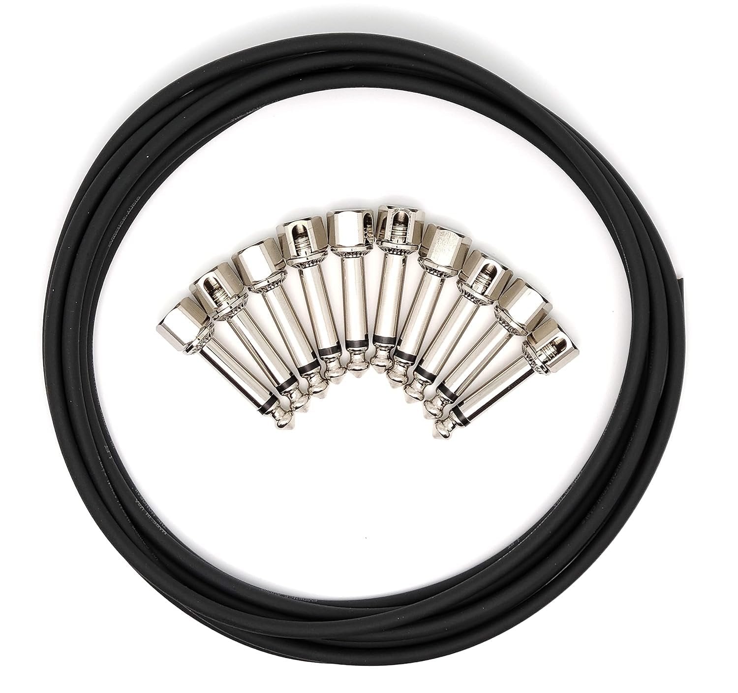 Evidence Audio Monorail Solderless Patch Kit, coiled black cable with plugs fanned inside (10plugs, 10 ft)