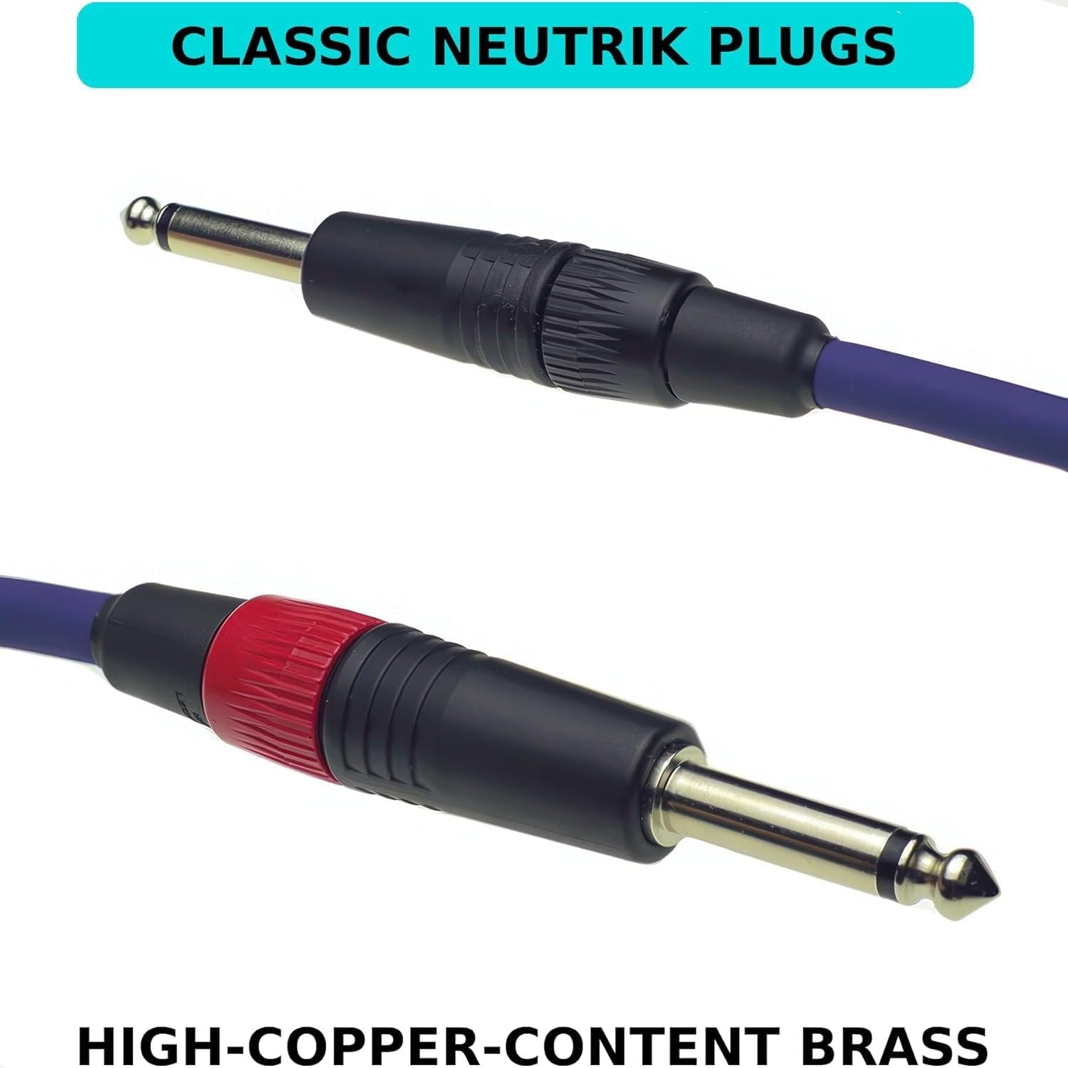 Evidence Audio Siren speaker cable 1/4-inch connector close-up with high-copper-content brass callout (10 ft)