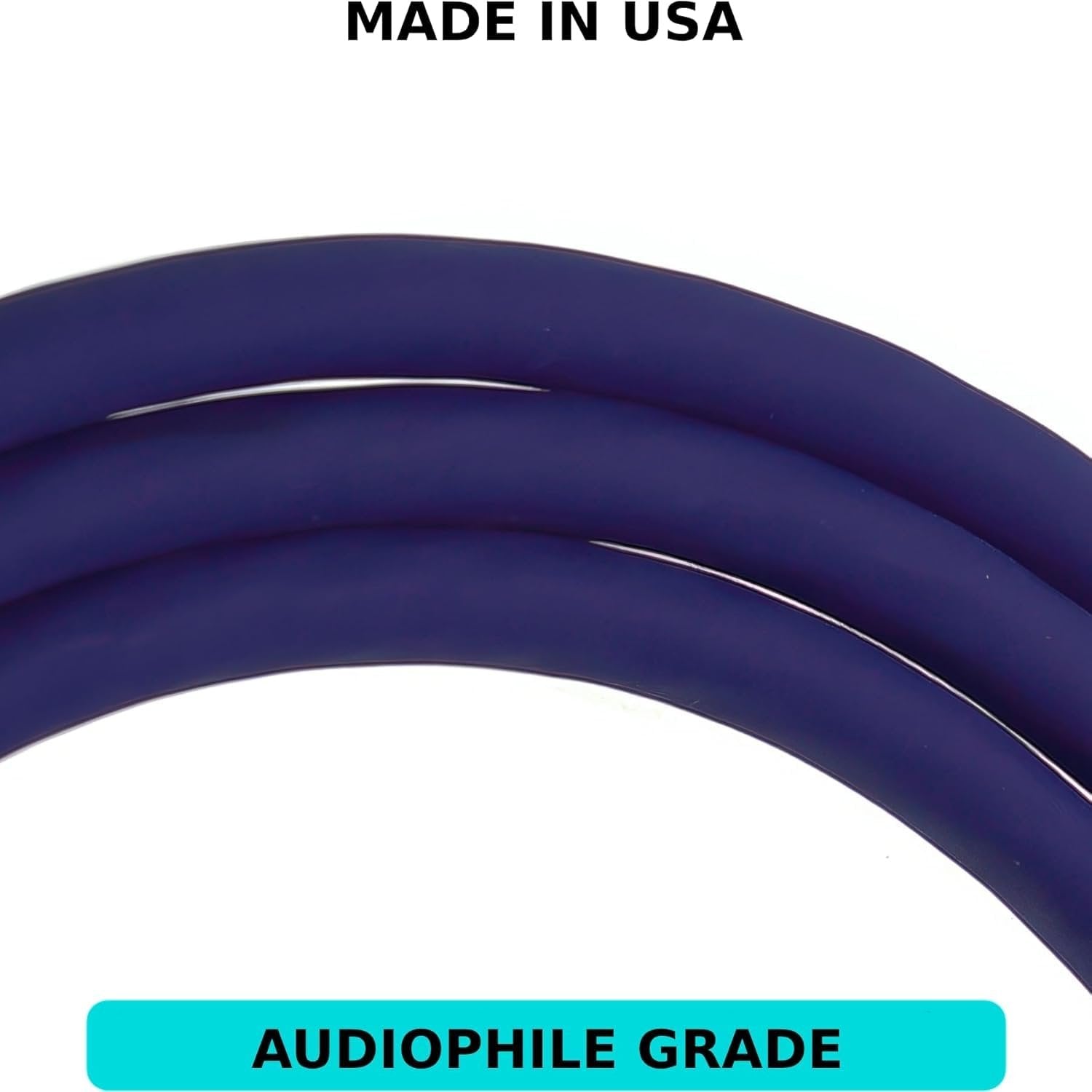 Close-up of Evidence Audio Siren speaker cable jacket, labeled Made in USA and Audiophile Grade (10 ft)