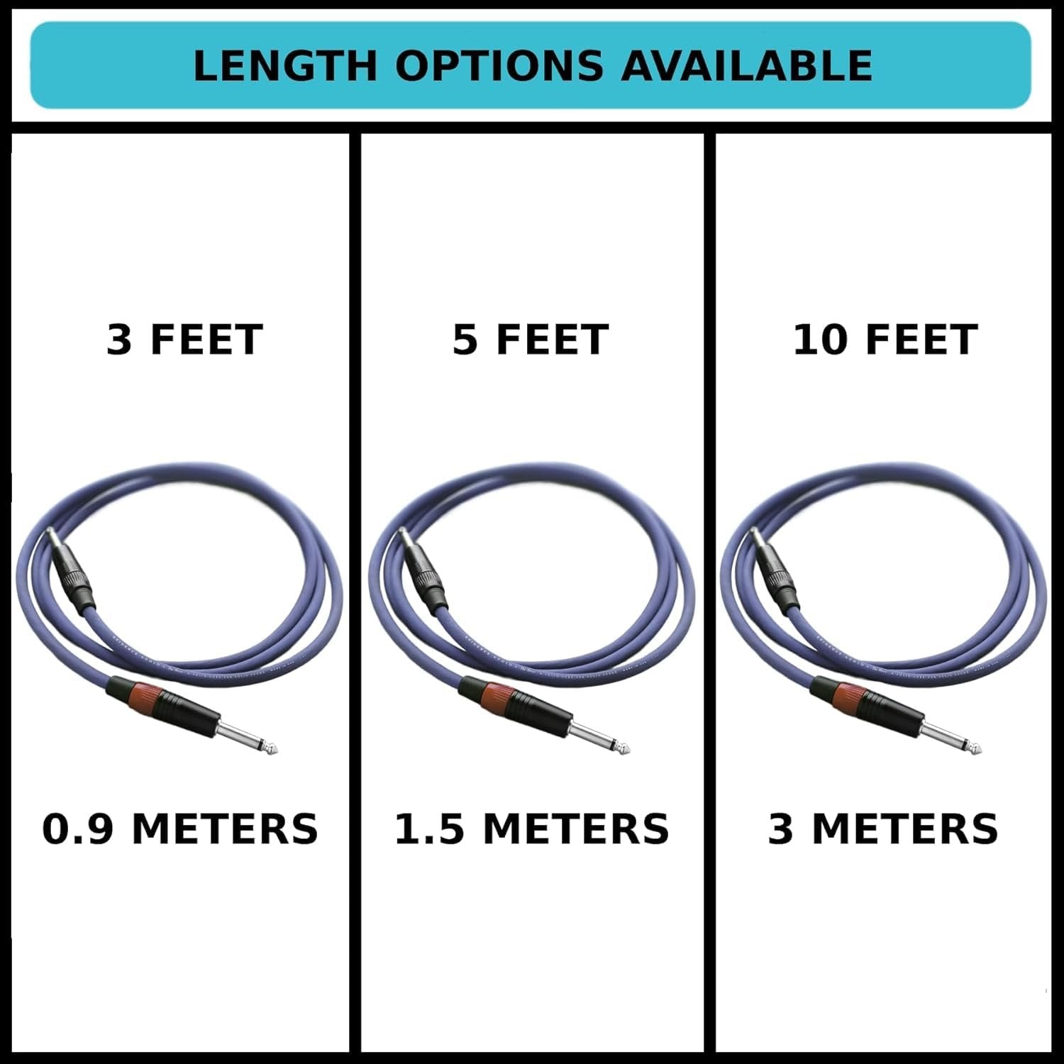 Length options chart for Evidence Audio Siren speaker cable: 3, 5, and 10 feet (10 ft)