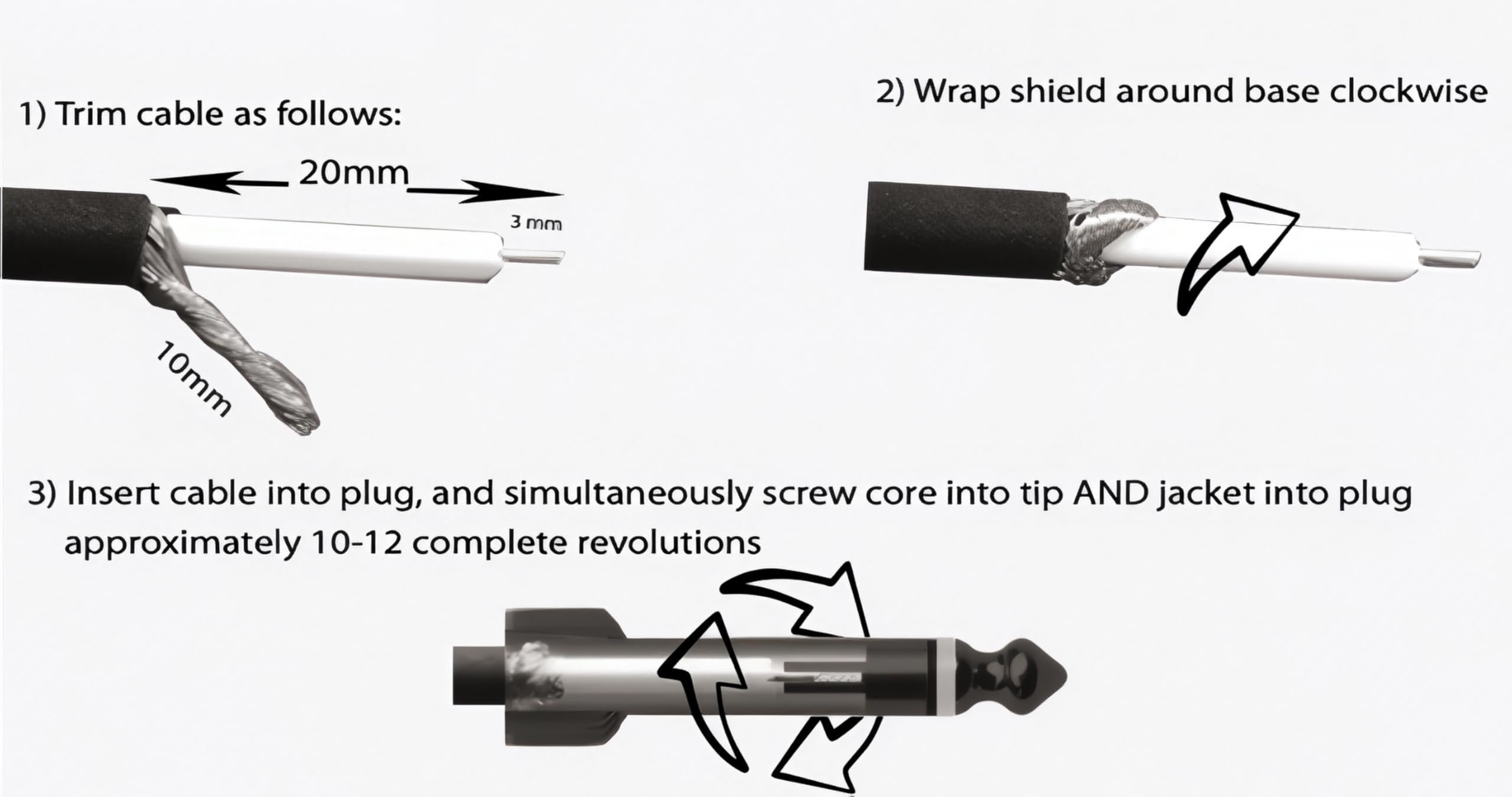 Instruction diagram for assembling Evidence Audio SIS solderless straight plug (10-pack)