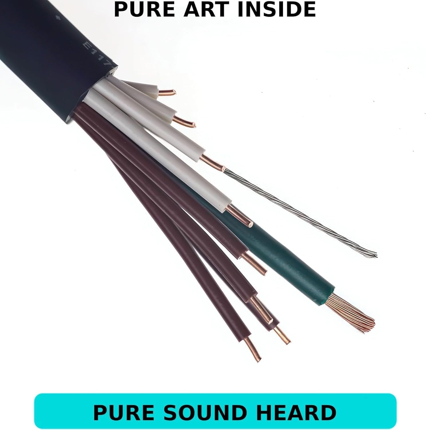 Close-up of Evidence Audio Source AC power cable internal conductors fanned out from the jacket (5 ft)