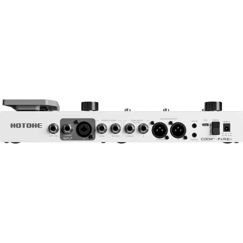 Hotone Ampero II MP-350 amp modeler, rear panel view showing input and XLR jacks