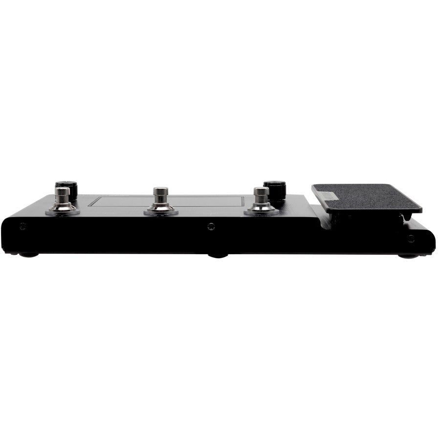 Hotone Ampero MP-100 amp modeler, opposite side profile showing knobs and jack row