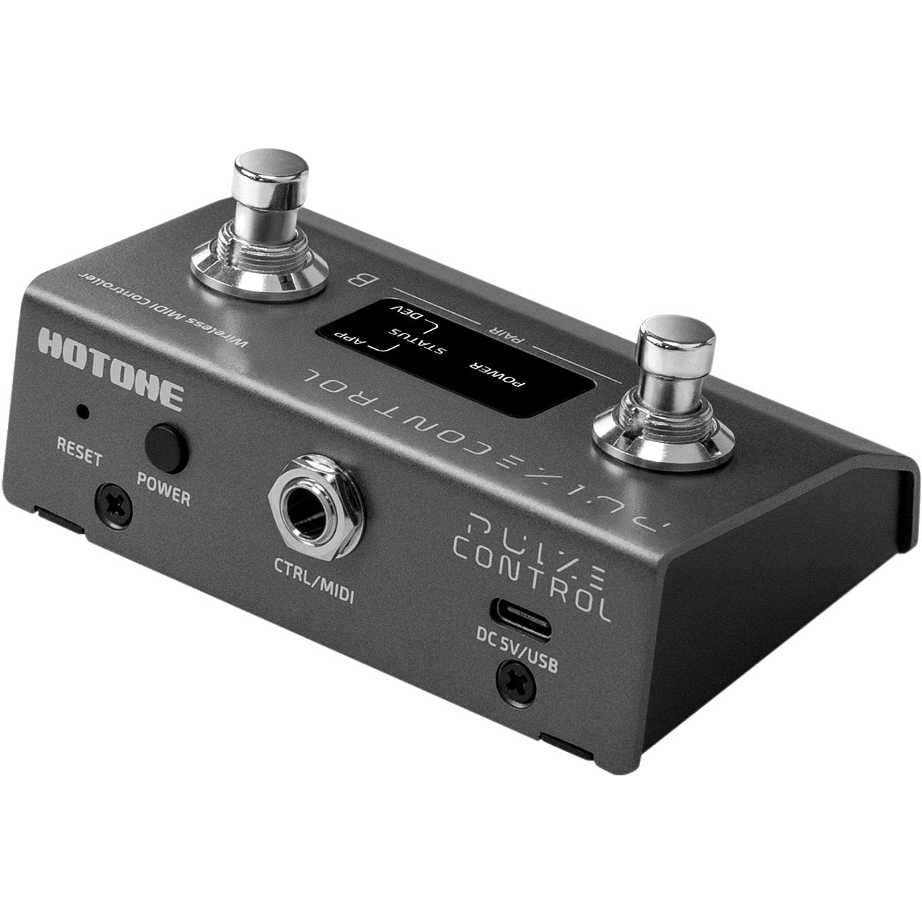 Hotone EC-2 Pulze Control MIDI controller, side view showing USB-C and MIDI ports