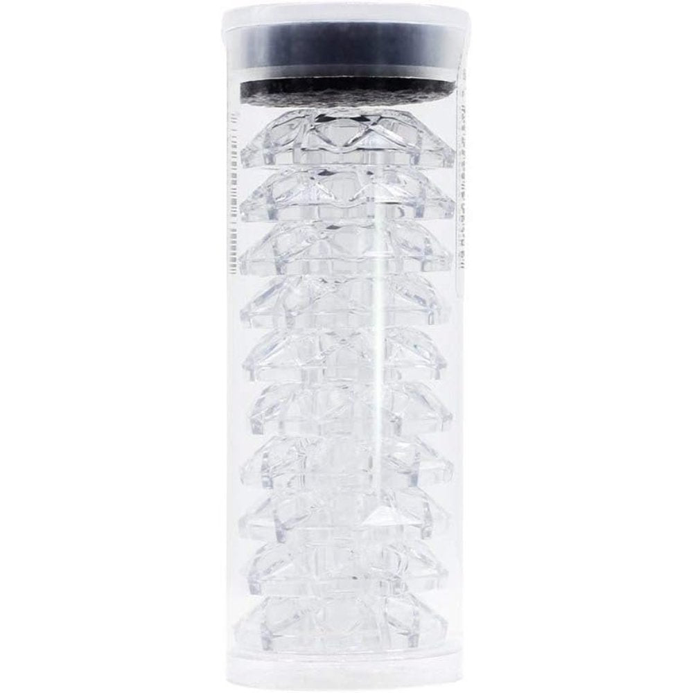 Clear cylindrical retail packaging tube for Hotone Karat Cap footswitch covers
