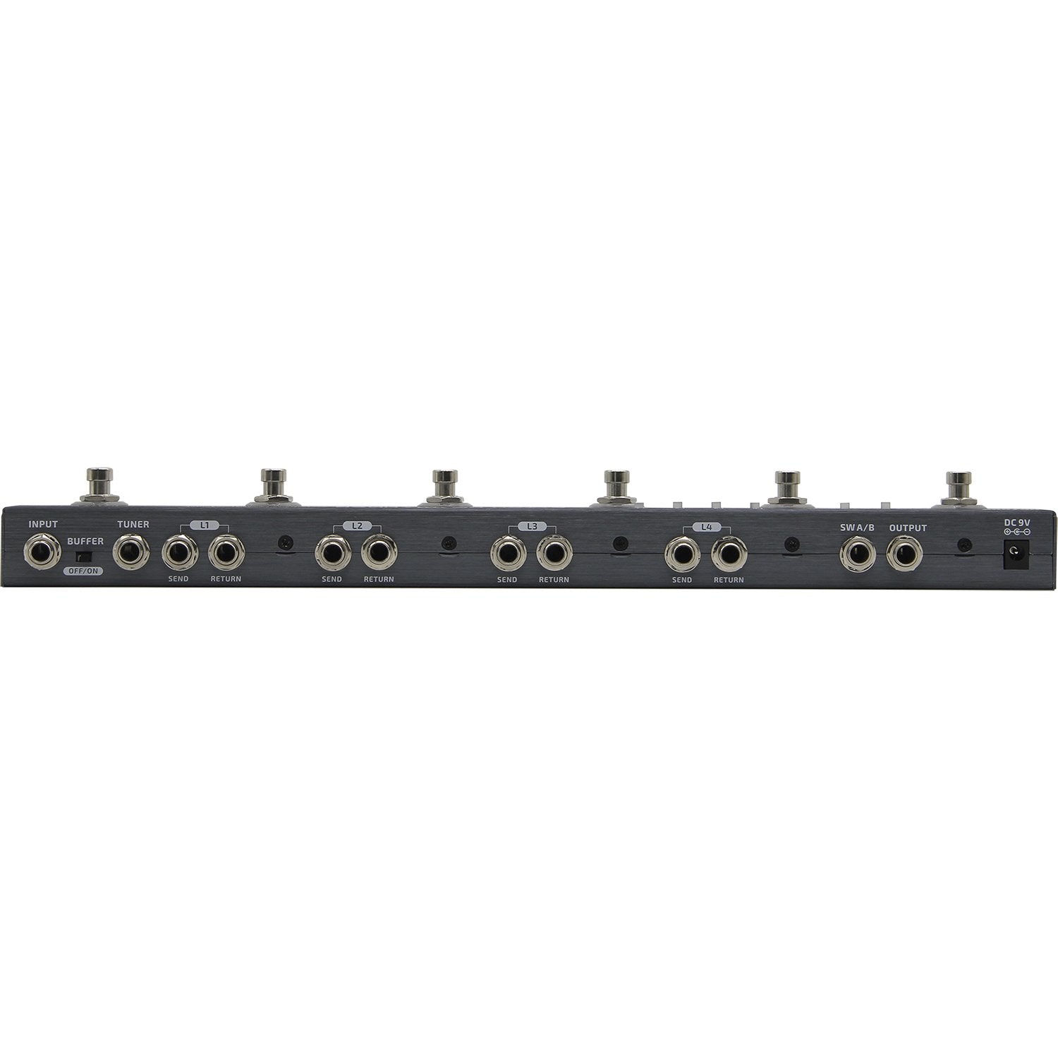 Hotone LS-10 Patch Kommander loop switcher, angled view showing jacks and footswitches