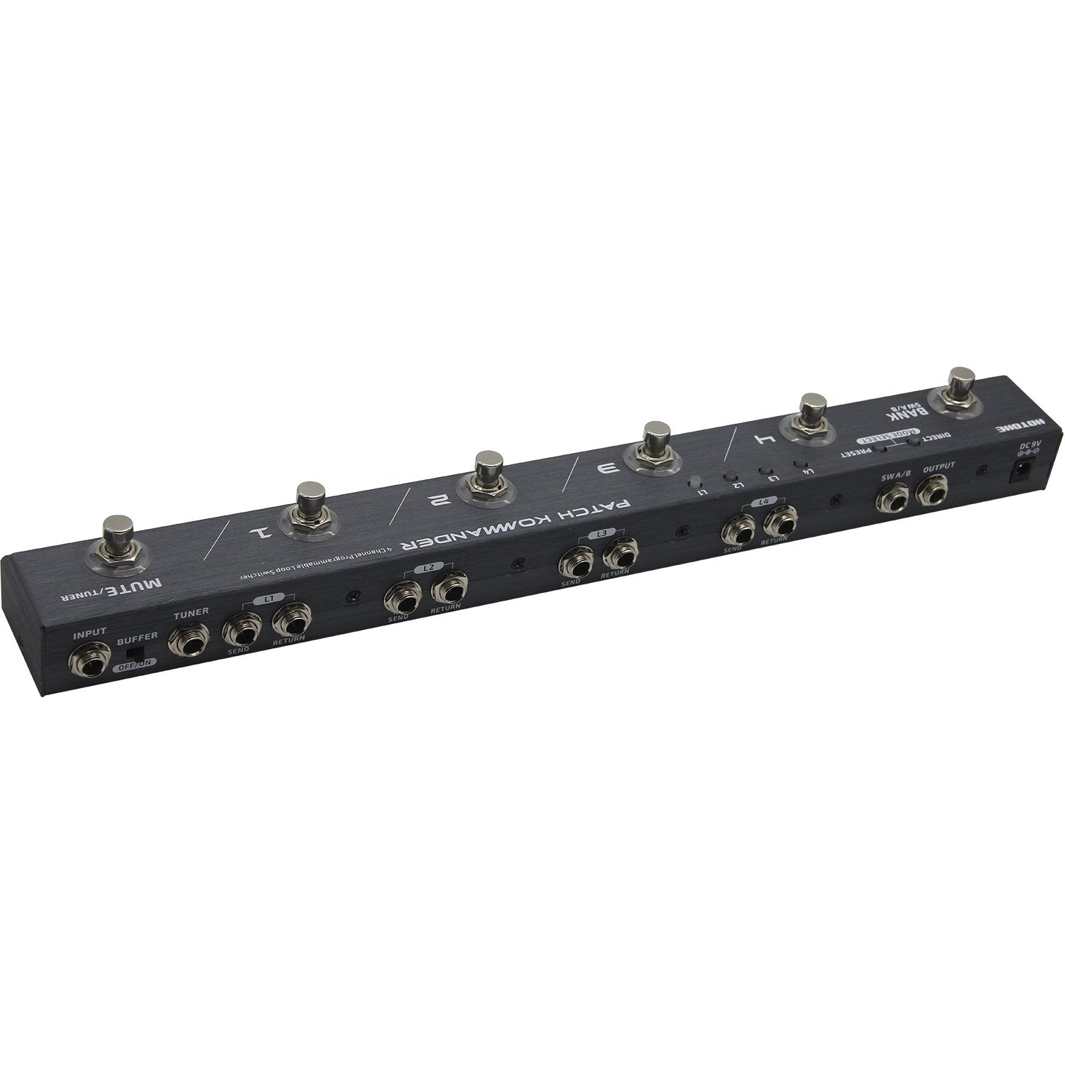 Hotone LS-10 Patch Kommander loop switcher, side angled view of full pedal length