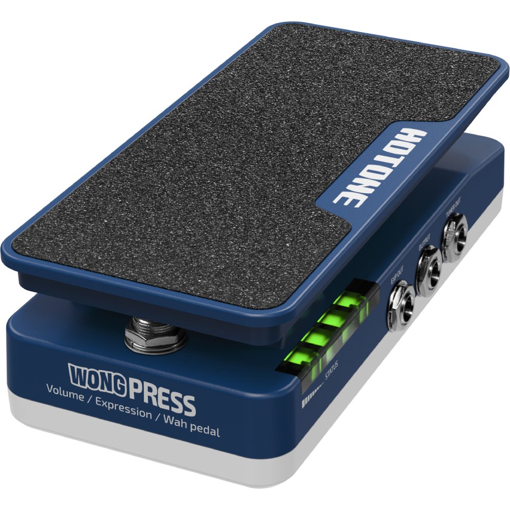 Hotone SP-21 Wong Press volume/expression/wah pedal in navy blue finish, angled view