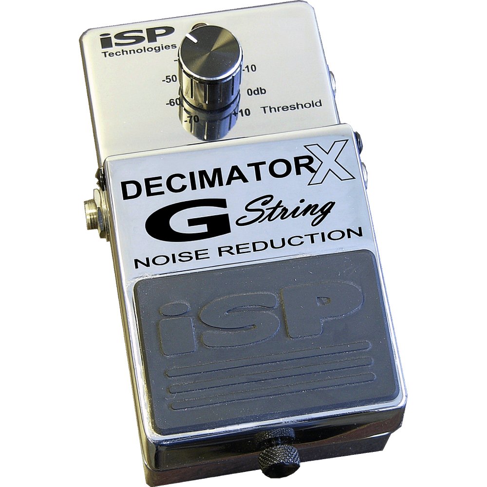 ISP Technologies Decimator X G String Noise Reduction Pedal top angled view showing DECIMATOR X G String label and chrome finish