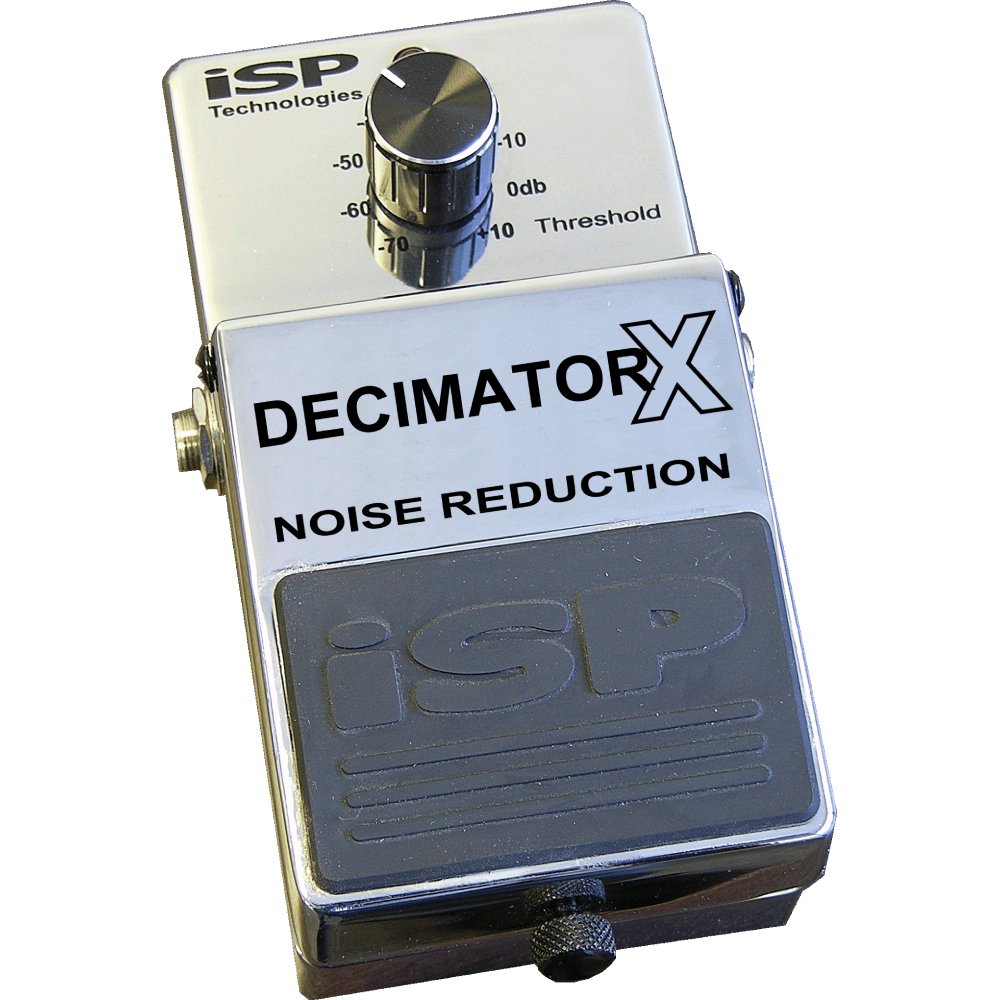 ISP Technologies Decimator X Noise Reduction Pedal top angled view with chrome enclosure