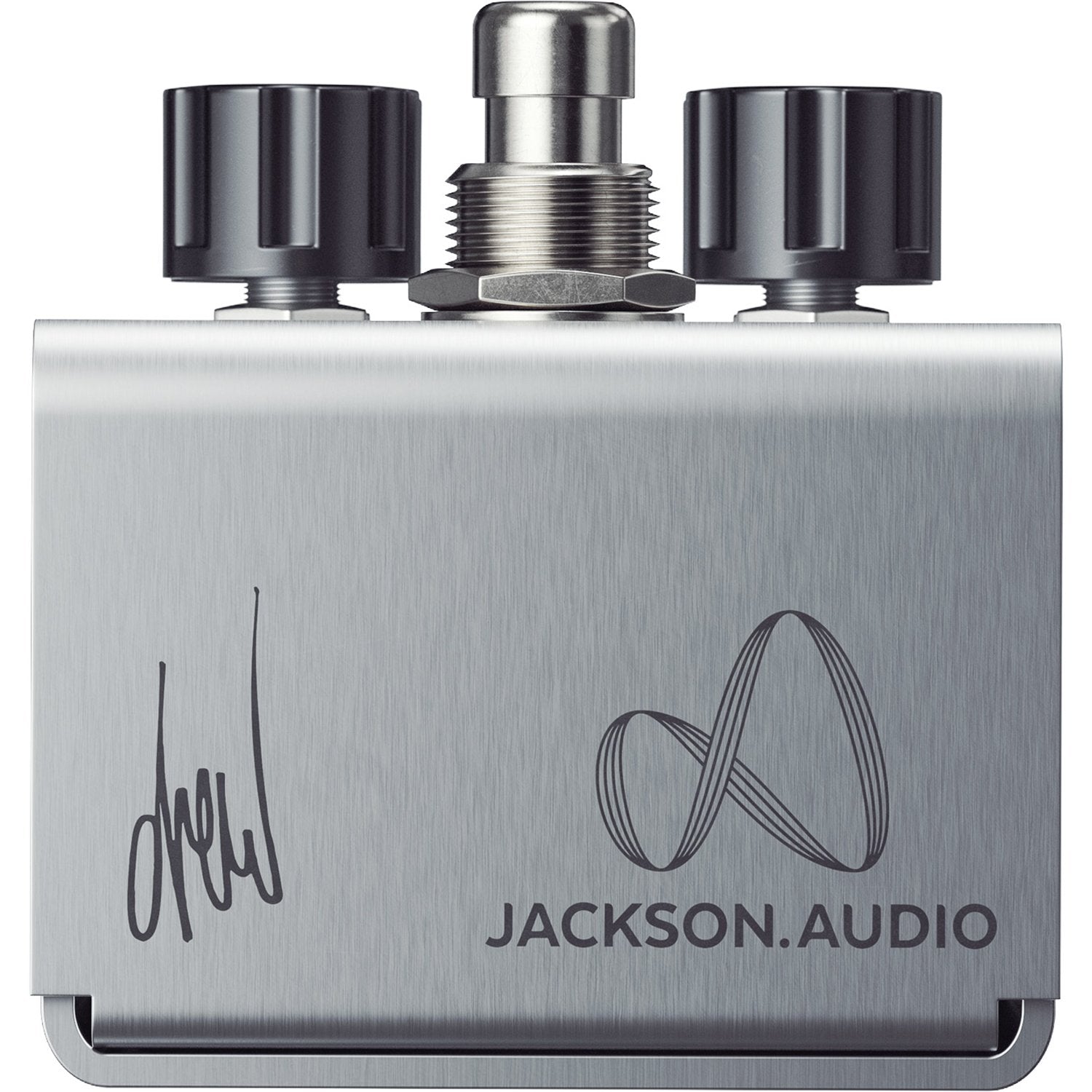 Jackson Audio Belle Starr Drew Shirley Signature Overdrive, Back panel of the Belle Starr featuring the Drew Shirley signature and Jackson Audio logo.