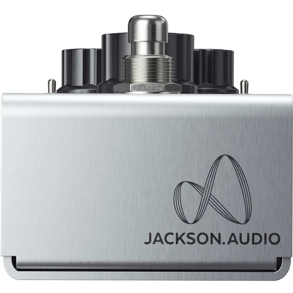 Jackson Audio Prism Buffer/Boost/Preamp/EQ Pedal, Back panel of the Prism featuring the Jackson Audio logo.