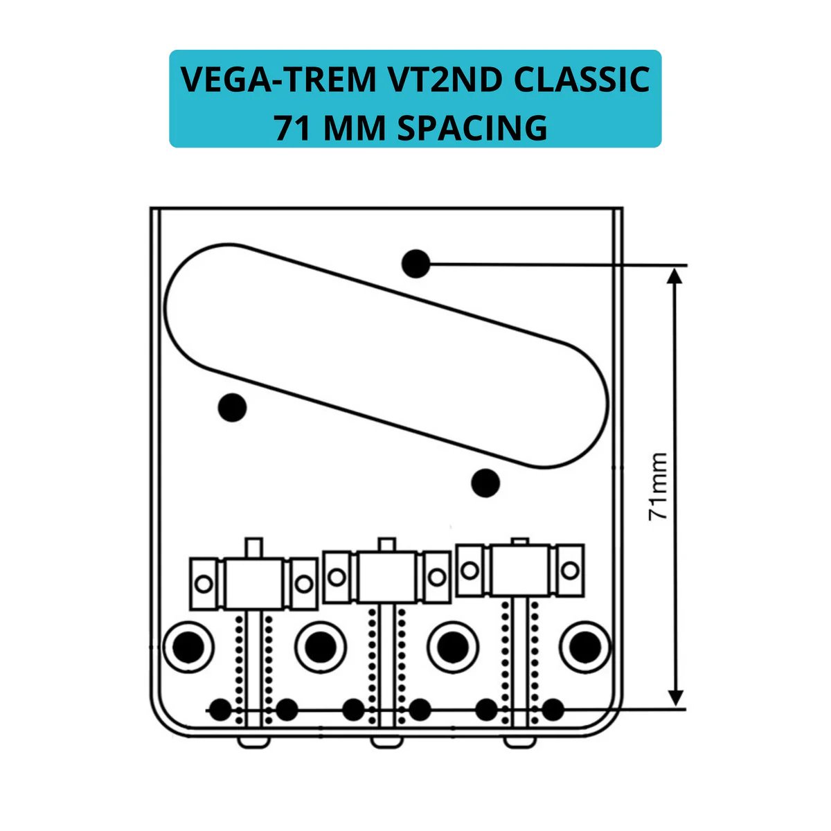 Vega-Trem VT2ND TeleTrem Classic Gold w/out Logo — No-Drill Tremolo for Telecaster-Style Guitars (Classic 71 mm Layout), Patented 3-Pair Independent Brass Saddles, Tension-Adjustable